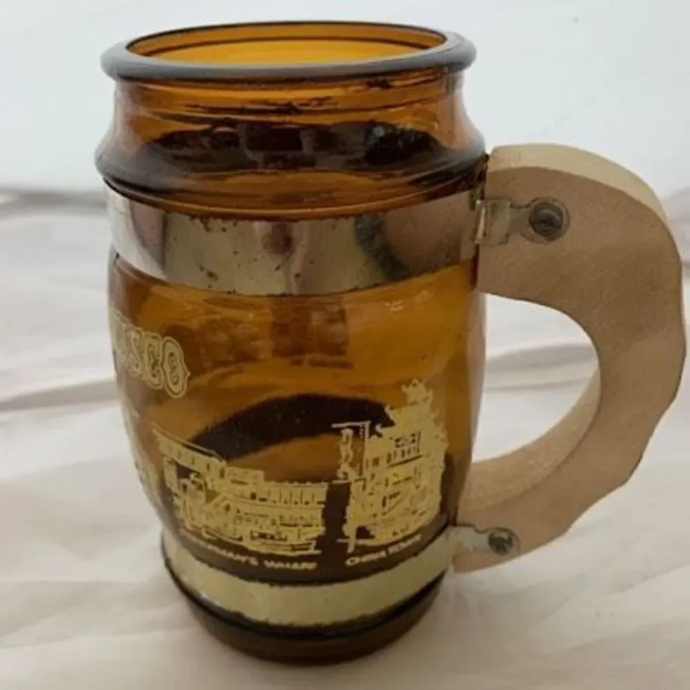 Vintage San Francisco Souvenir Brown Glass Mug Wood Handle